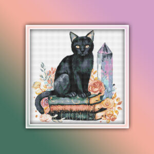 Black Cat Sitting on Books 1