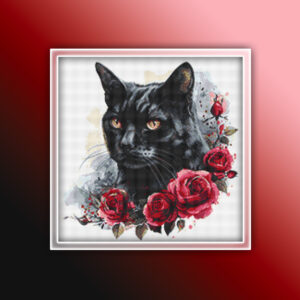 Black Cat with Red Roses 1