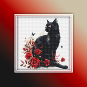 Black Cat with Red Roses 2