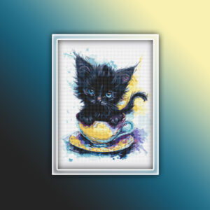 Black Kitten in a Tea Cup 1